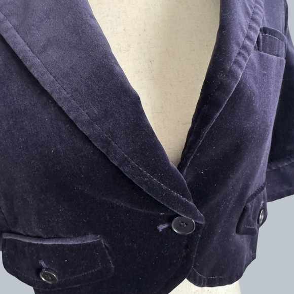Theory Velvet Cropped Blazer Jacket Navy Blue Short Sleeve 8 VTG Steampunk Y2K - Picture 9 of 11
